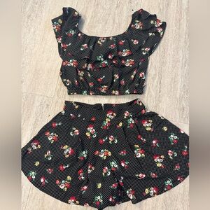 Pink Owl Black and White Polka Dot Floral Set